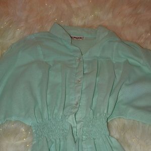 Aqua snitched waist button down top.